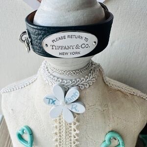 Return To Tiffany & Co WIDE BLACK Leather Bracelet, S/M, Silver